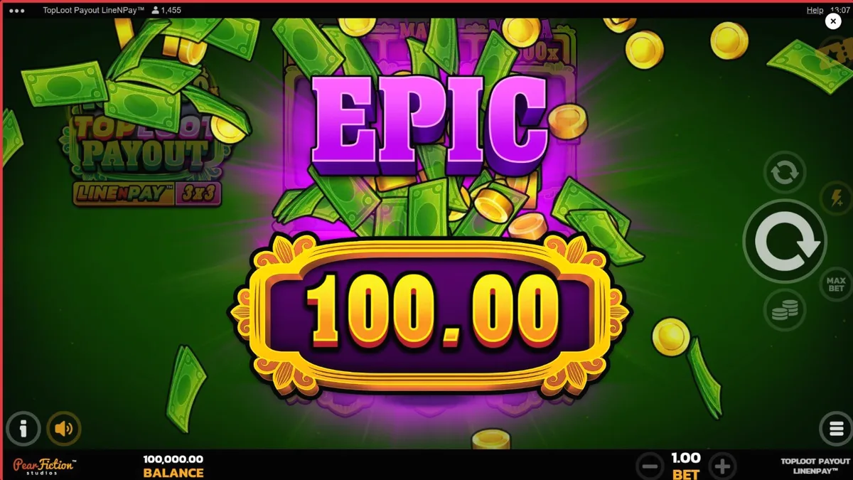 Tampilan visual slot TopLoot Payout LineNPay dengan tema harta karun dan permata